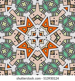 Seamless abstract geometric pattern. Decorative stylized floral seamless background. Tribal ethnic ornate decoration. Arabic, indian, turkish ornament. Colorful seamless texture