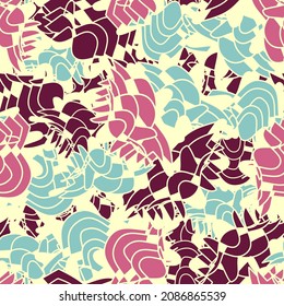 Seamless abstract geometric pattern depicting various curved elements

