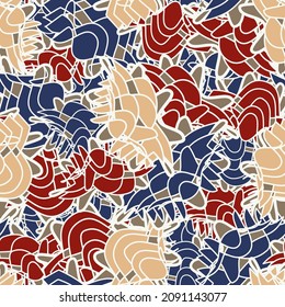 Nahtlos abstraktes geometrisches Muster, das verschiedene gekrümmte Elemente darstellt
