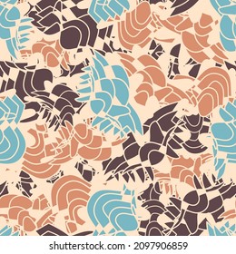 Seamless abstract geometric pattern depicting various curved elements
