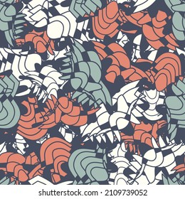 Seamless abstract geometric pattern depicting various curved elements
