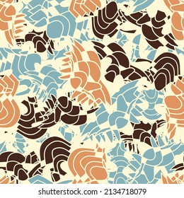 Seamless abstract geometric pattern depicting various curved elements
