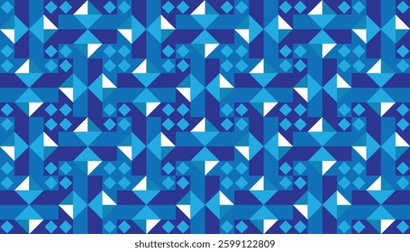 Seamless abstract geometric pattern in elegant blue tones, suitable for digital and print designs