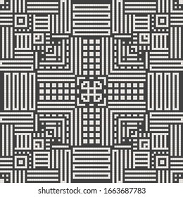 Seamless abstract geometric pattern. Elements of the motif are made in the style of pixel art. Stock vector illustration.