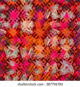 Seamless abstract geometric pattern in ethnic style, hand drawn background. For the design and decoration background, wallpaper, packaging, fabrics, textiles.