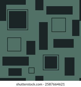 seamless abstract geometric pattern featuring various squares on a green background, for prints on fabrics, walls or packaging