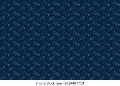 Seamless abstract geometric pattern with gear and arrow around in blue and light on dark blue background. Vector illustration, for masculine shirt lady dress cloth textile cover wallpaper decoration 