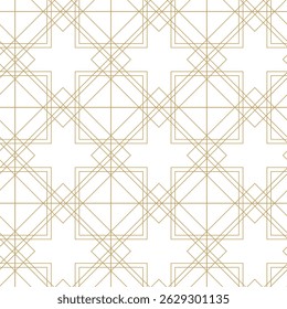 Patrón geométrico abstracto sin fisuras con líneas de oro, cuadrados y Formas sobre fondo blanco. Ideal para telas, Fondos de pantalla, cuadernos, envolturas para regalos, empaques, alfombras y marcas.