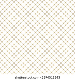 Seamless abstract geometric pattern with golden nodes and lines. Luxury minimalist background, simple lattice texture with repeating grid. Vector ornament for elegant projects, print, decoration