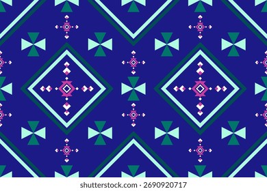 Seamless abstract geometric pattern green and pink color on blue background  good for wall,fabric,textiles,tile