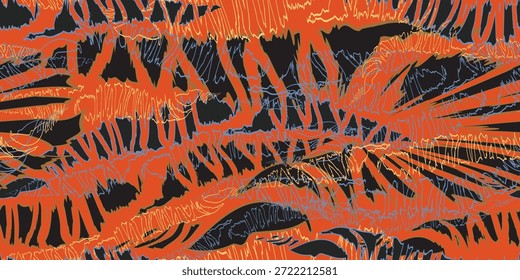 Seamless abstract geometric pattern with hand-drawn futuristic brush textures. Modern vector illustration featuring artistic strokes and creative shapes.