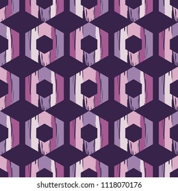 Seamless abstract geometric pattern. Hexagons texture. Brushwork. Hand hatching. Textile rapport.