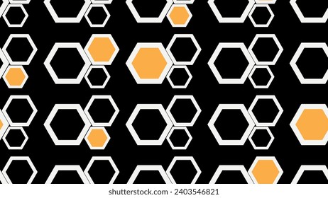 Seamless abstract geometric pattern with hexagons in yellow white and black colors. Geometric ornaments pattern for printing on paper fabrics wallpaper decoration textiles and scrapbooking. Vector