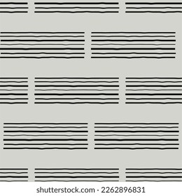 Seamless abstract  geometric  pattern. Horizontal stripes. Monochrome background. Wrapping paper. Print for interior design and fabric. Backdrop in vintage and retro style. Vector