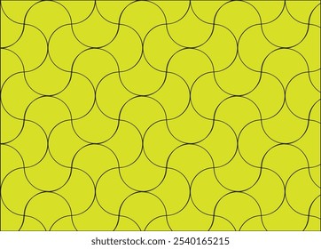 Seamless Abstract Geometric Pattern with Interlocking Curved Lines in Bright Yellow Background – Modern, Minimalist Design for Wallpaper, Fabric, and Digital Art