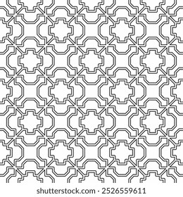 Seamless abstract geometric pattern with intersecting lines in black and white. Suitable for backgrounds, textiles and graphic design projects.