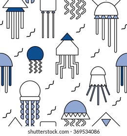 Seamless abstract geometric pattern with jellyfishes