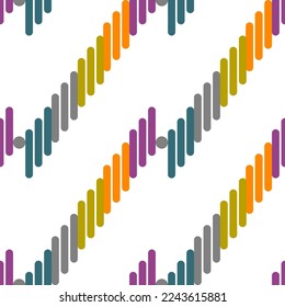 Seamless abstract geometric pattern. Khaki, white, orange, purple, blue colors. Illustration. Lines. Diagonal ornament. Designed for textile fabrics, wrapping paper, background, wallpaper, cover.