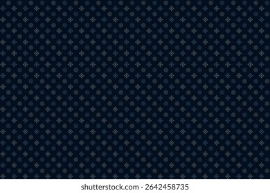 Seamless abstract geometric pattern with mini square cross n stencil composition in blue n gray on dark blue background. Vector illustration, for masculine shirt lady dress cloth cover decoration 