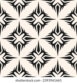 Seamless abstract geometric pattern with a modern gothic cross, edgy shapes element. Simple black and white vector background. Stylish monochrome ornament texture. Repeated design for decor, print