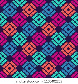 Seamless abstract geometric pattern. Mosaic texture. Brushwork. Hand hatching. Textile rapport.