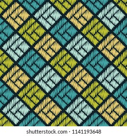 Seamless abstract geometric pattern. Mosaic texture. Brushwork. Hand hatching. Scribble texture. Textile rapport.