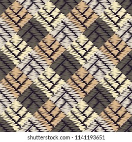 Seamless abstract geometric pattern. Mosaic texture. Brushwork. Hand hatching. Scribble texture. Textile rapport.