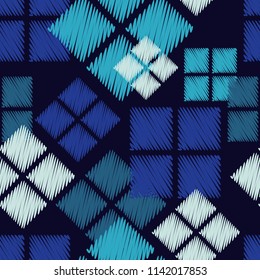 Seamless abstract geometric pattern. Mosaic texture. Brushwork. Hand hatching. Scribble texture. Textile rapport.