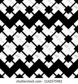 Seamless abstract geometric pattern. Mosaic texture. Brushwork. Hand hatching. Scribble texture. Textile rapport.