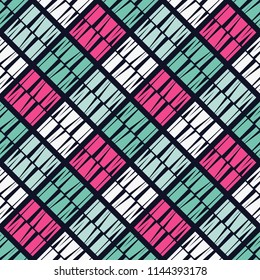 Seamless abstract geometric pattern. Mosaic texture. Brushwork. Hand hatching. Scribble texture. Textile rapport.