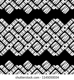 Seamless abstract geometric pattern. Mosaic texture. Brushwork. Hand hatching. Scribble texture. Textile rapport.