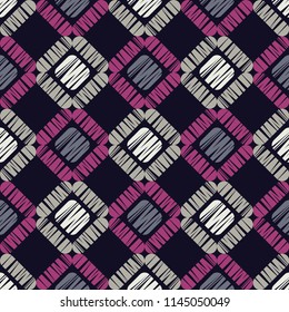 Seamless abstract geometric pattern. Mosaic texture. Brushwork. Hand hatching. Scribble texture. Textile rapport.