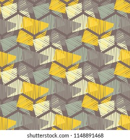Seamless abstract geometric pattern. Mosaic texture. Brushwork. Hand hatching. Scribble texture. Textile rapport.