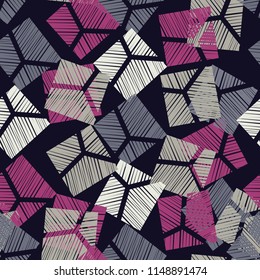 Seamless abstract geometric pattern. Mosaic texture. Brushwork. Hand hatching. Scribble texture. Textile rapport.