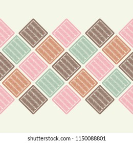 Seamless abstract geometric pattern. Mosaic texture. Brushwork. Hand hatching. Scribble texture. Textile rapport.