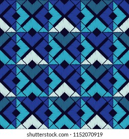 Seamless abstract geometric pattern. Mosaic texture. Brushwork. Hand hatching. Scribble texture. Textile rapport.