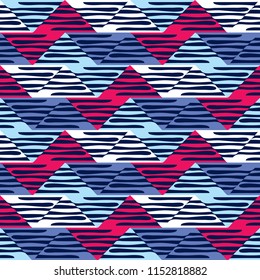 Seamless abstract geometric pattern. Mosaic texture. Brushwork. Hand hatching. Scribble texture. Textile rapport.