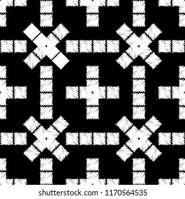 Seamless abstract geometric pattern. Mosaic texture. Brushwork. Hand hatching. Scribble texture. Textile rapport.