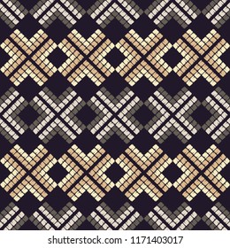 Seamless abstract geometric pattern. Mosaic texture. Brushwork. Hand hatching. Scribble texture. Textile rapport.
