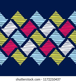 Seamless abstract geometric pattern. Mosaic texture. Brushwork. Hand hatching. Scribble texture. Textile rapport.