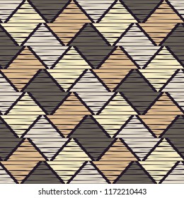 Seamless abstract geometric pattern. Mosaic texture. Brushwork. Hand hatching. Scribble texture. Textile rapport.