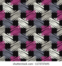 Seamless abstract geometric pattern. Mosaic texture. Brushwork. Hand hatching. Scribble texture. Textile rapport.