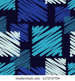 Nahtlose abstrakte geometrische Muster. Mosaikstruktur. Bürsten. Handschraffen. Schriftzüge. Textilrapport.