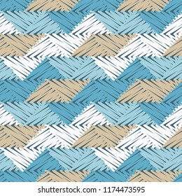 Seamless abstract geometric pattern. Mosaic texture. Brushwork. Hand hatching. Scribble texture. Textile rapport.