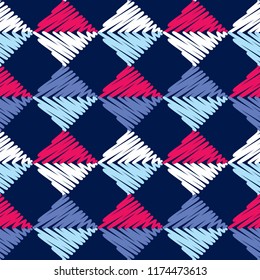 Seamless abstract geometric pattern. Mosaic texture. Brushwork. Hand hatching. Scribble texture. Textile rapport.