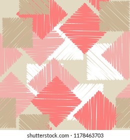 Seamless abstract geometric pattern. Mosaic texture. Brushwork. Hand hatching. Scribble texture. Textile rapport.