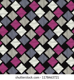 Seamless abstract geometric pattern. Mosaic texture. Brushwork. Hand hatching. Scribble texture. Textile rapport.