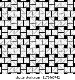 Seamless abstract geometric pattern. Mosaic texture. Brushwork. Hand hatching. Scribble texture. Textile rapport.