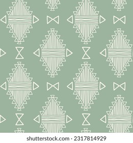 Seamless abstract geometric pattern. Mosaic texture. Brushwork. Hand hatching. Can be used for wallpaper, textile, on green background.