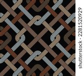 Seamless abstract geometric pattern with multicolored chained squares. Dashed intersecting lines. Vintage style ornamental mosaic. Vector illustration. Great as a texture or background.